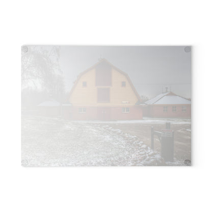 U R There Photography Yellow Barn of Bordman Rustic Farmhouse Tempered-Glass Cutting Board