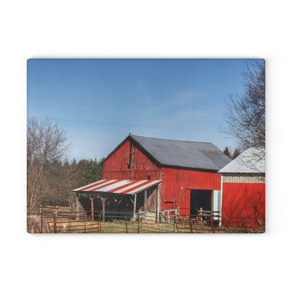 U R There Photography Cass City Carousel Red Rustic Farmhouse Tempered-Glass Cutting Board