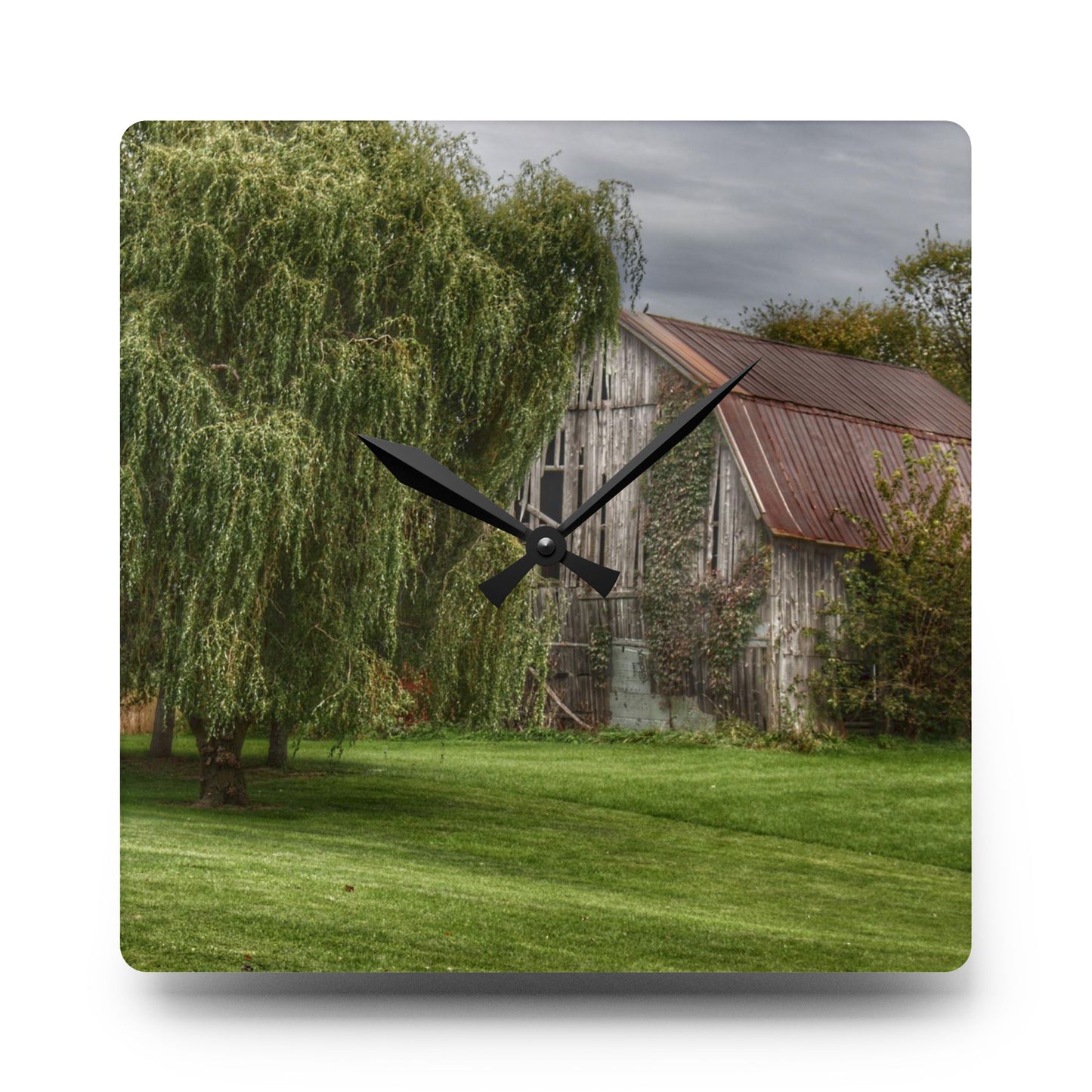 U R There Photography McDowell Road Grey Rustic Farmhouse Acrylic Analog Wall Clock