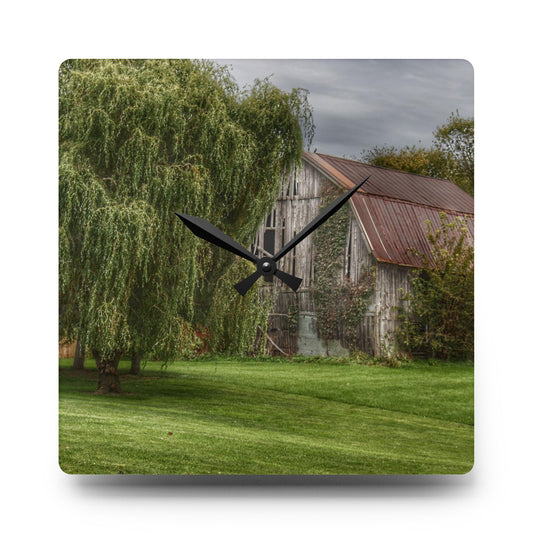 McDowell Road Grey Rustic Farmhouse Acrylic Analog Wall Clock 10.75'' × 10.75'' (Square)