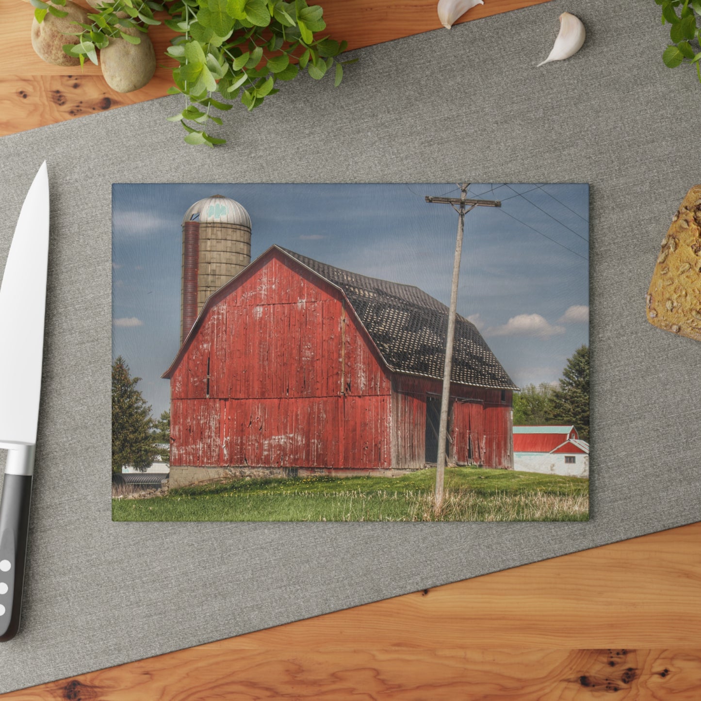U R There Photography Hollenbeck Road Red II Rustic Farmhouse Tempered-Glass Cutting Board