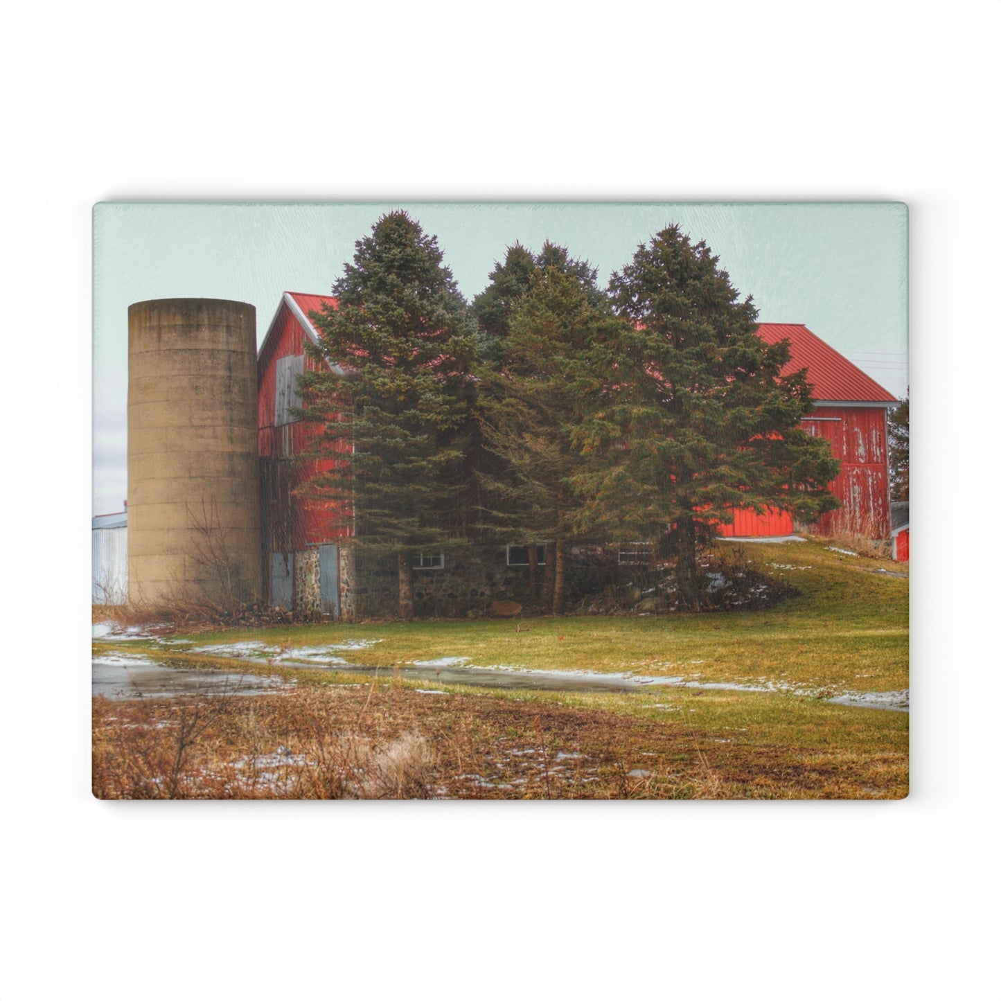U R There Photography Laur Road Red Among the Pines III Rustic Farmhouse Tempered-Glass Cutting Board
