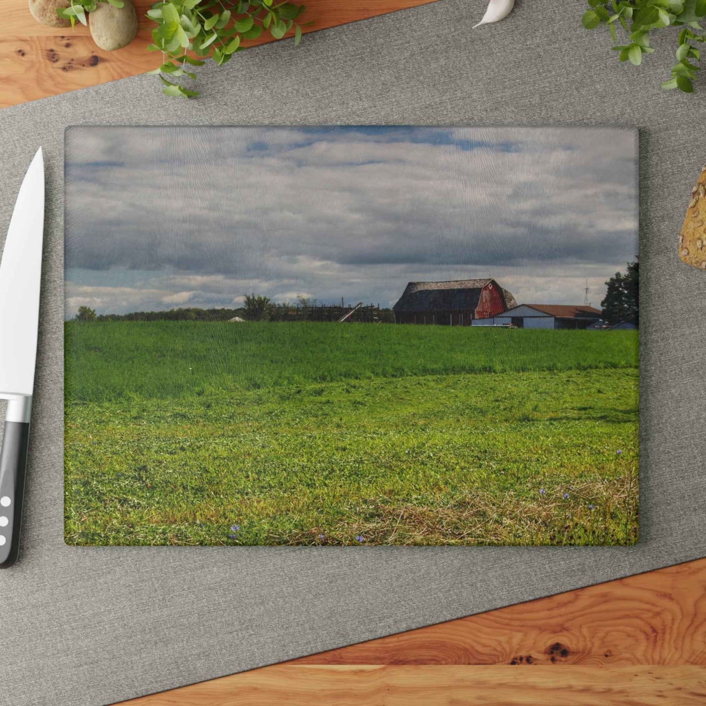 Rustic Farmhouse Cutting Board Featuring Across the Field in Kingston