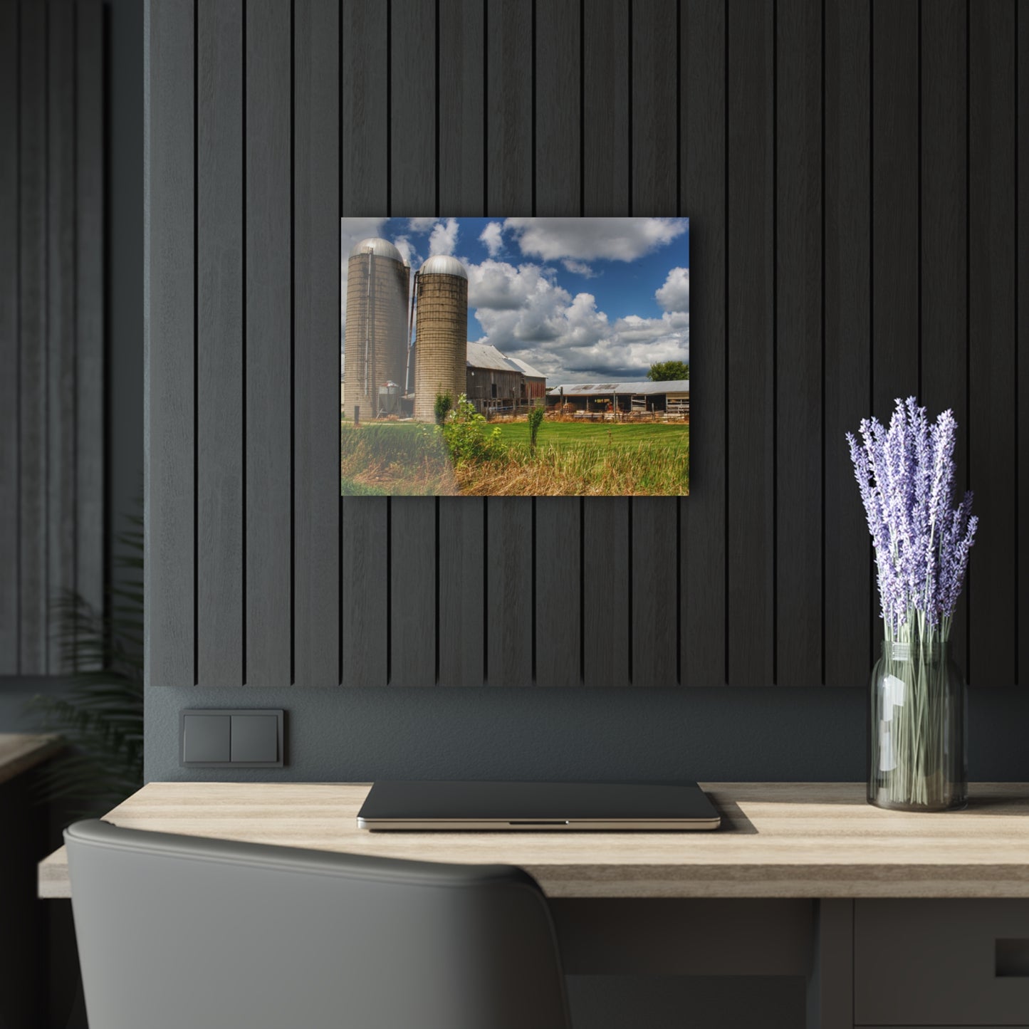 U R There Photography Millington Grey and Silos Rustic Farmhouse Acrylic Wall Print