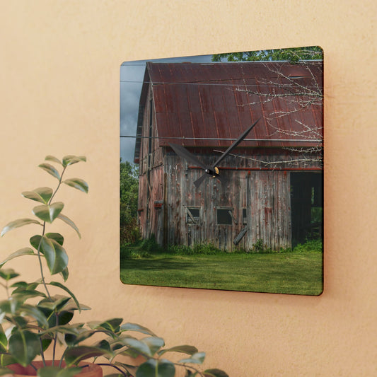 U R There Photography Columbiaville Red Rustic Farmhouse Acrylic Analog Wall Clock and Rusted