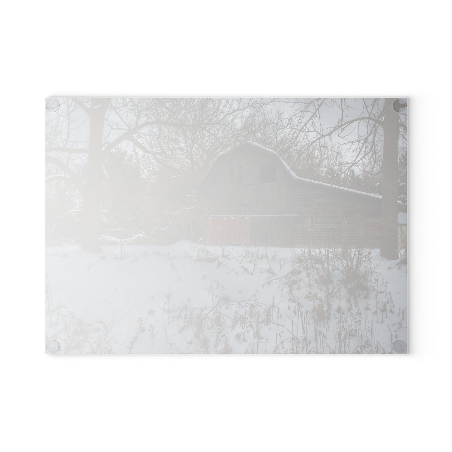 U R There Photography Hayes Road Grey in Winter II Rustic Farmhouse Tempered-Glass Cutting Board