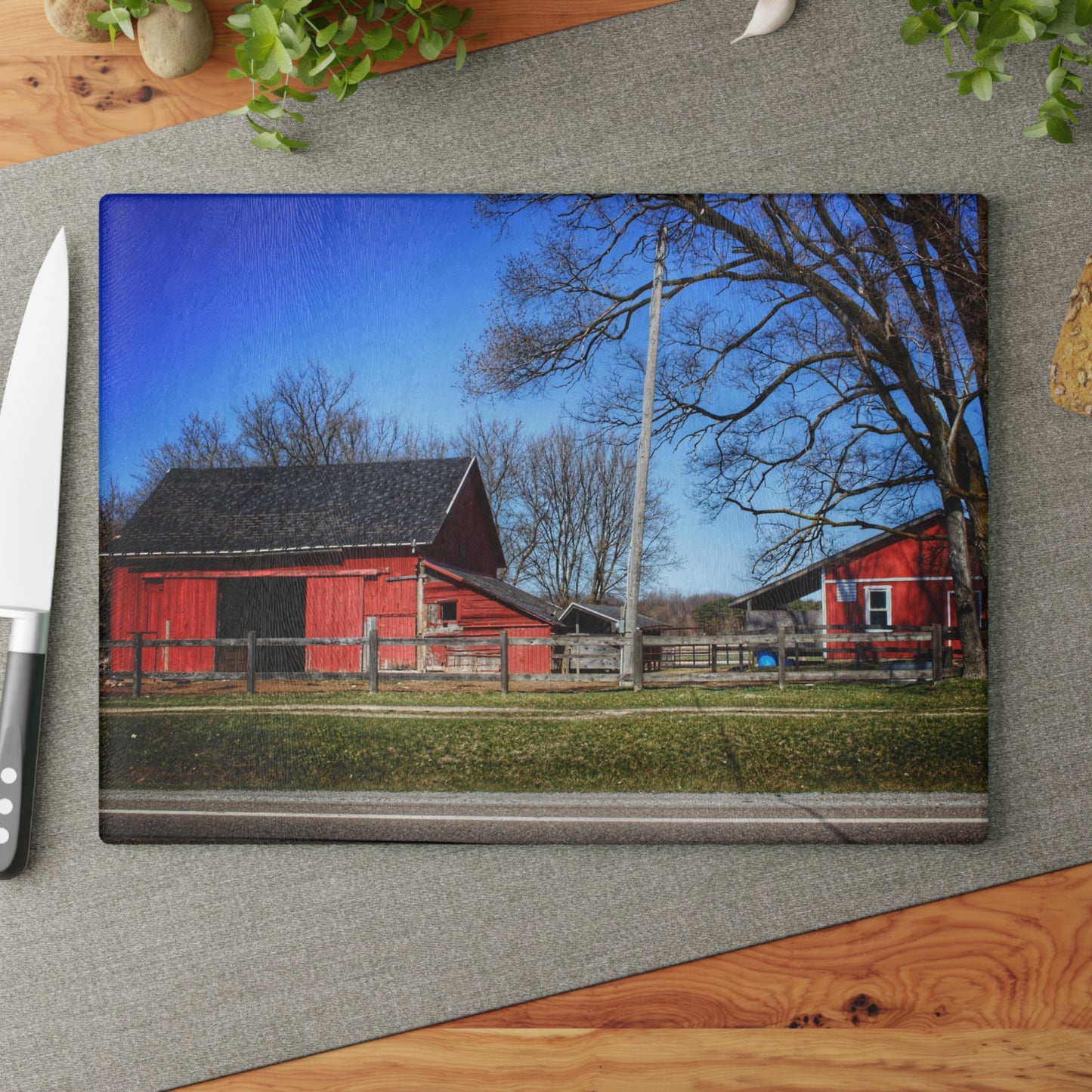 U R There Photography Imlay Reds Rustic Farmhouse Tempered-Glass Cutting Board