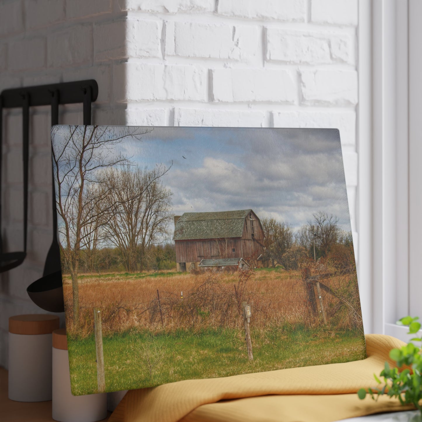 U R There Photography Clothier Road Red II Rustic Farmhouse Tempered-Glass Cutting Board
