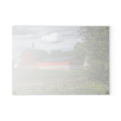 U R There Photography Haines Road Cornfield Reds Rustic Farmhouse Tempered-Glass Cutting Board