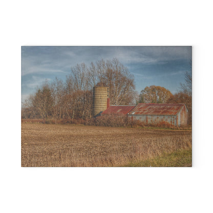 U R There Photography Brief Road Blue Rustic Farmhouse Tempered-Glass Cutting Board