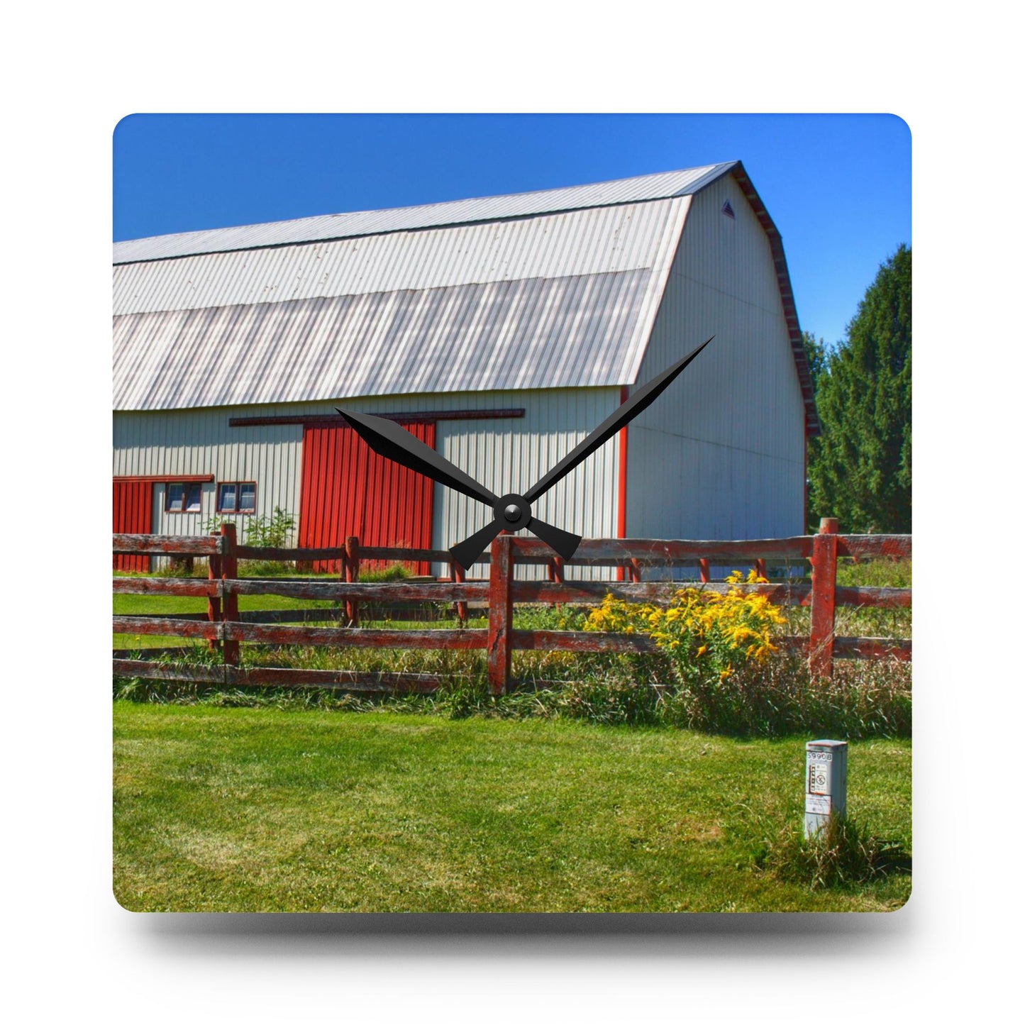 U R There Photography Bishop Road Beyond the Fence Rustic Farmhouse Acrylic Analog Wall Clock