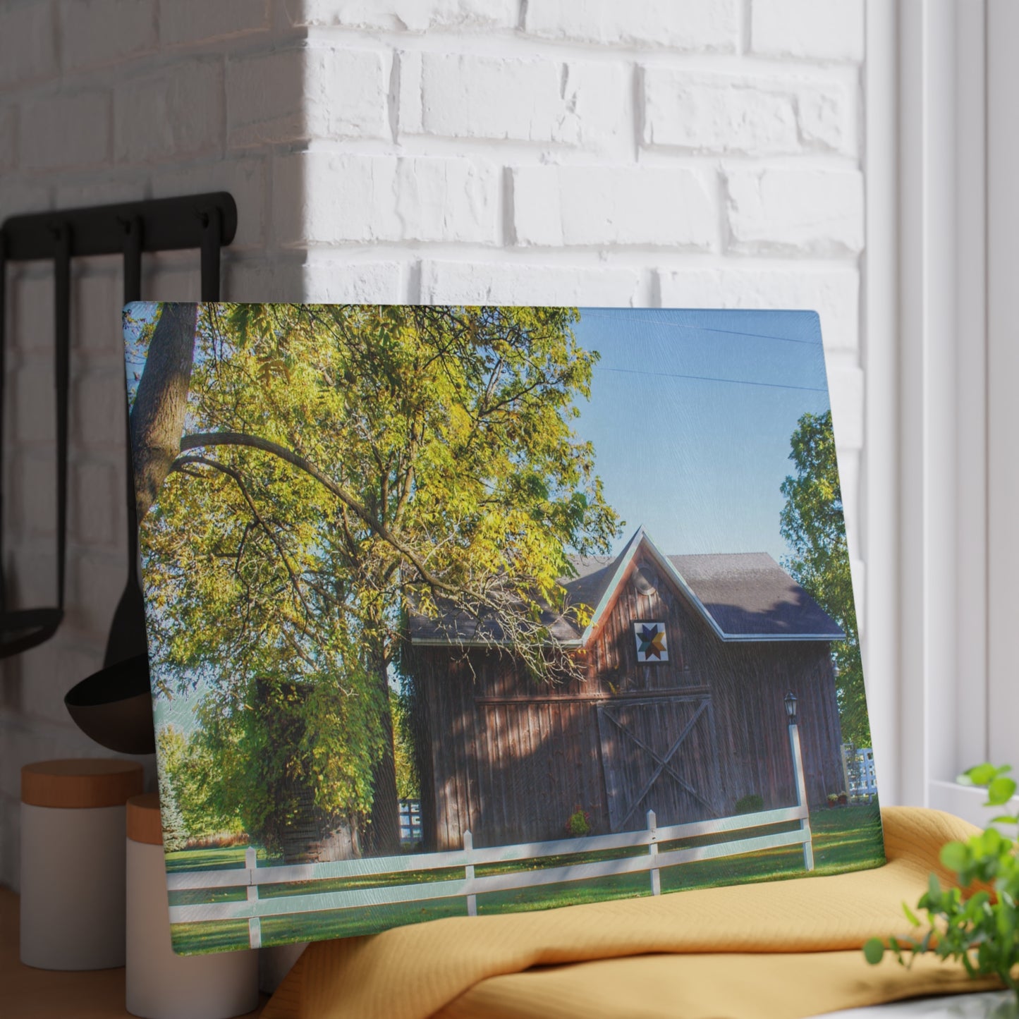 U R There Photography Hunters Creek Quilted I Rustic Farmhouse Tempered-Glass Cutting Board