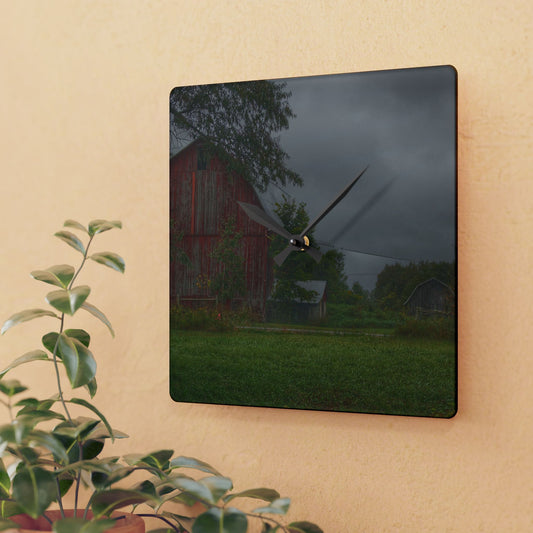 U R There Photography Columbiaville Red and Little Grey Rustic Farmhouse Acrylic Analog Wall Clock