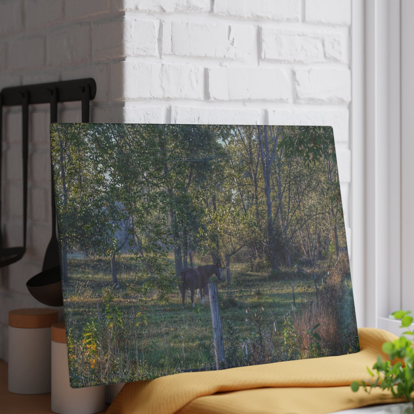 U R There Photography Chestnut Horse Among the Trees Rustic Farmhouse Tempered-Glass Cutting Board
