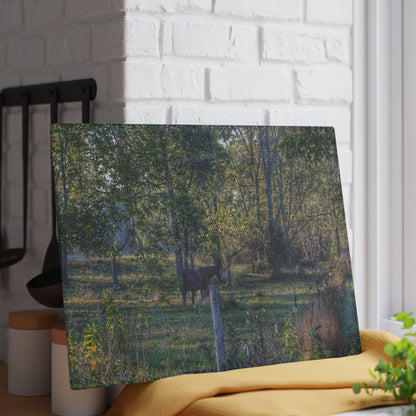 U R There Photography Chestnut Horse Among the Trees Rustic Farmhouse Tempered-Glass Cutting Board