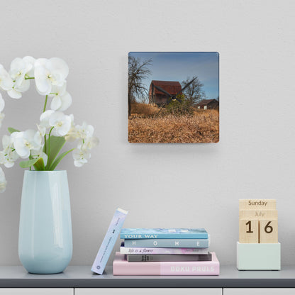 U R There Photography Klam Road Rusted Reds Rustic Farmhouse Acrylic Analog Wall Clock