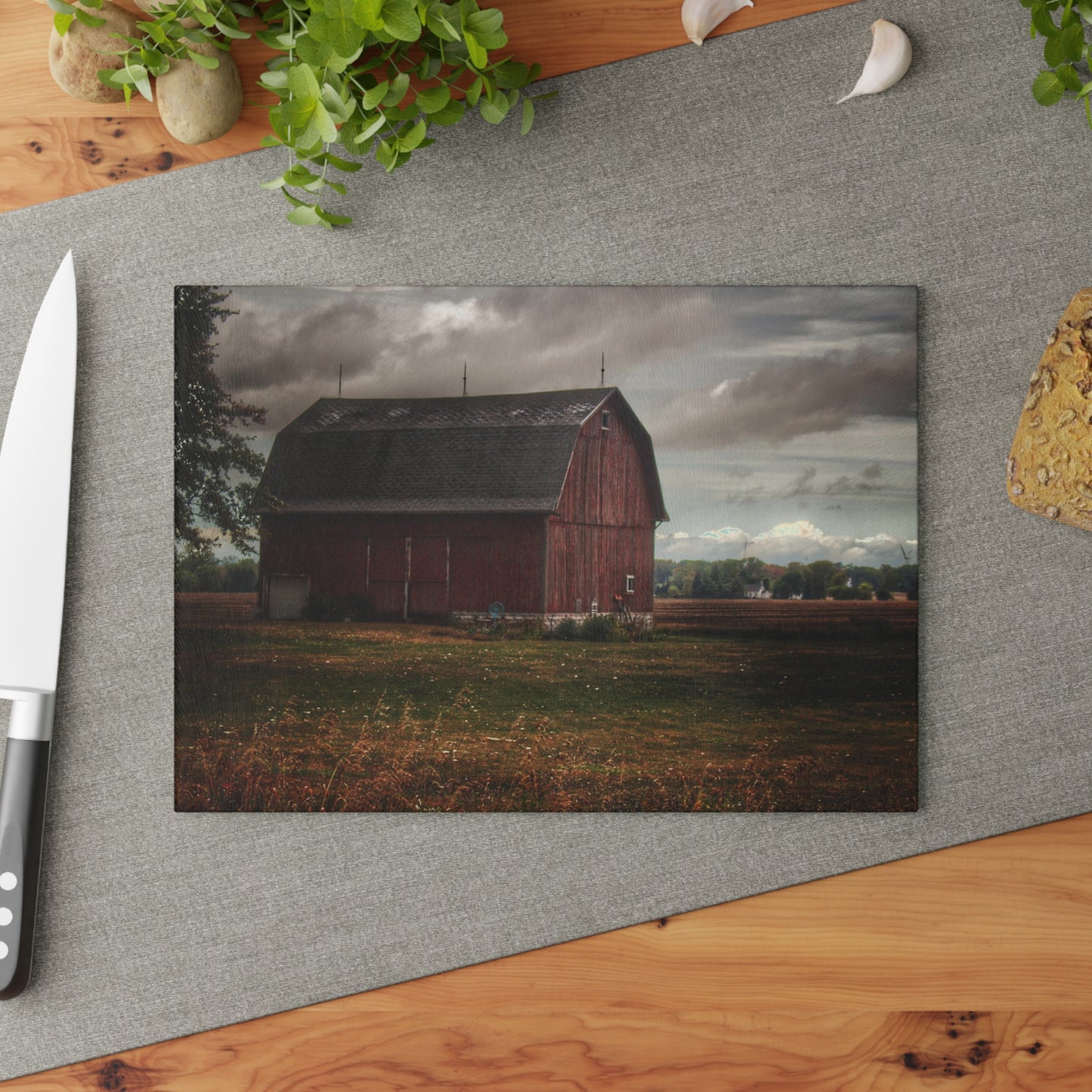 U R There Photography Fairgrove-Deckerville Red I Rustic Farmhouse Tempered-Glass Cutting Board