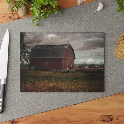 U R There Photography Fairgrove-Deckerville Red I Rustic Farmhouse Tempered-Glass Cutting Board