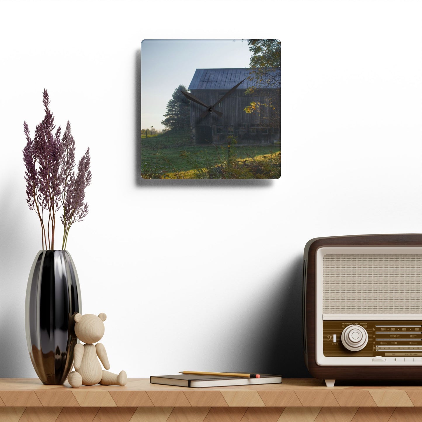 U R There Photography Summers Road Old Grey Rustic Farmhouse Acrylic Analog Wall Clock