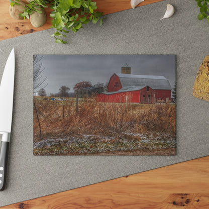 U R There Photography Hough Road Reds I Rustic Farmhouse Tempered-Glass Cutting Board