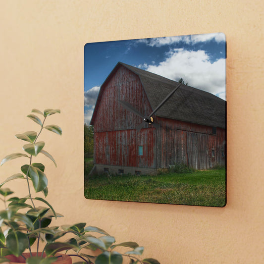 U R There Photography Baldwin Road Red Rustic Farmhouse Acrylic Analog Wall Clock