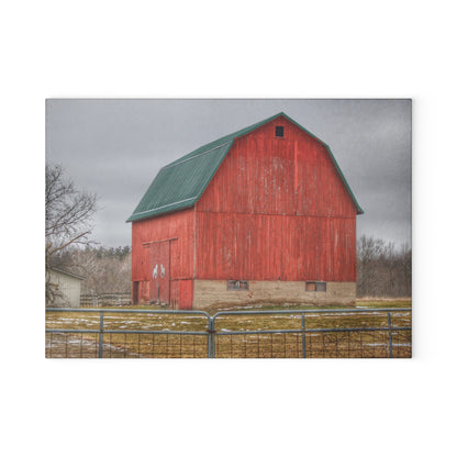 U R There Photography Lonsberry Red Rustic Farmhouse Tempered-Glass Cutting Board
