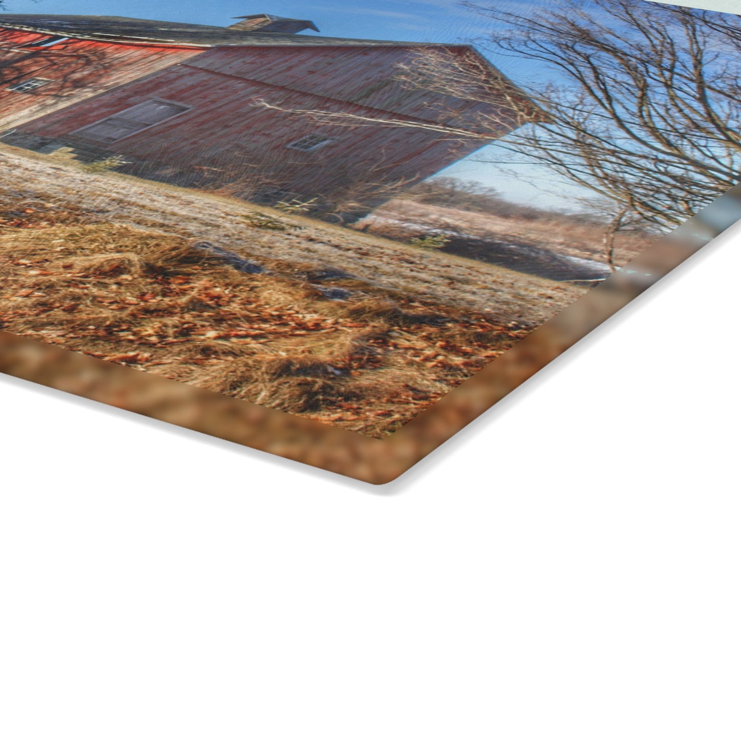 U R There Photography M-24 Barn at the Bend I Rustic Farmhouse Tempered-Glass Cutting Board