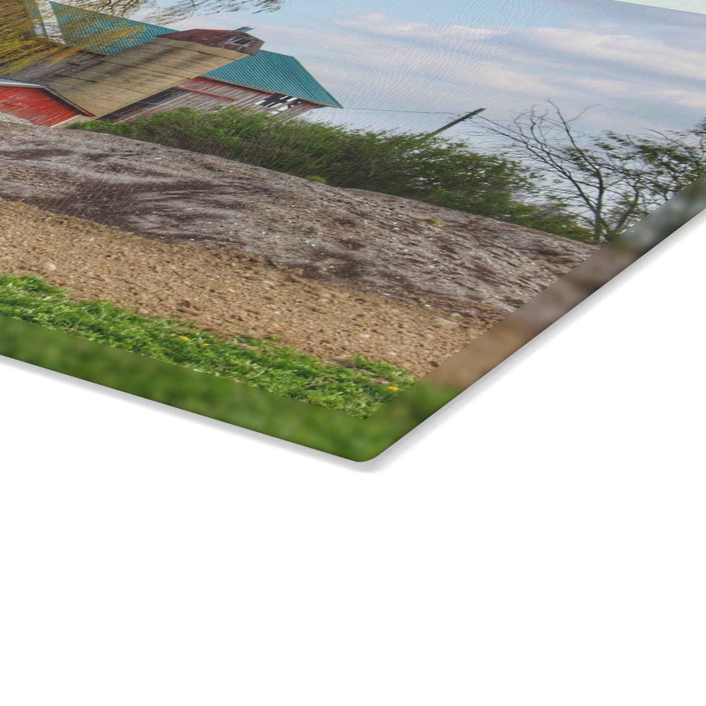 U R There Photography Cedar Creek Road Red Rustic Farmhouse Tempered-Glass Cutting Board
