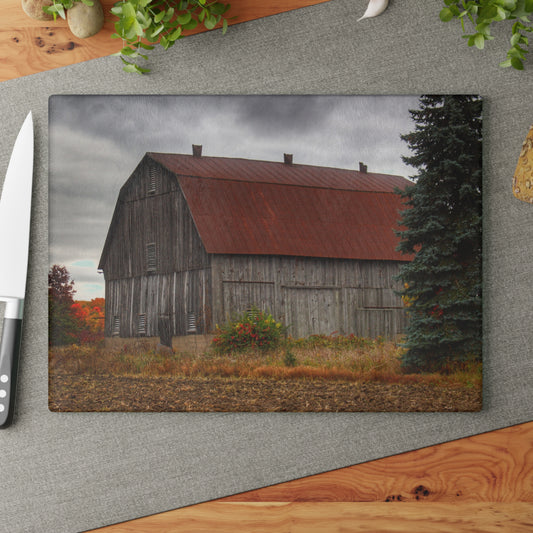 U R There Photography Sheridan Line Road Rusted Grey II Rustic Farmhouse Tempered-Glass Cutting Board