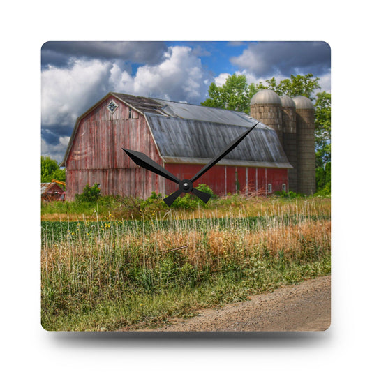 Shelby Red III Rustic Farmhouse Acrylic Analog Wall Clock 10.75'' × 10.75'' (Square)