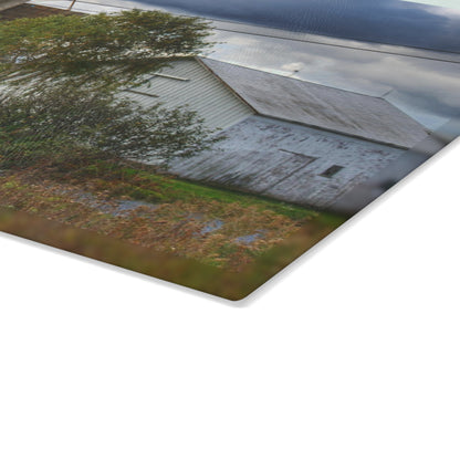 U R There Photography Baldwin White and Silo Rustic Farmhouse Tempered-Glass Cutting Board