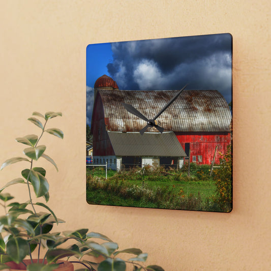 U R There Photography Washburn Rusted Red Rustic Farmhouse Acrylic Analog Wall Clock