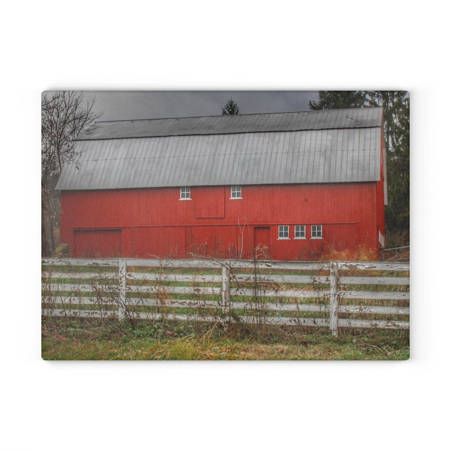 U R There Photography Corralled Red Rustic Farmhouse Tempered-Glass Cutting Board