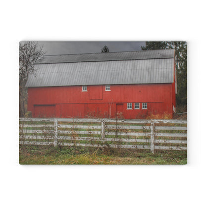 U R There Photography Corralled Red Rustic Farmhouse Tempered-Glass Cutting Board