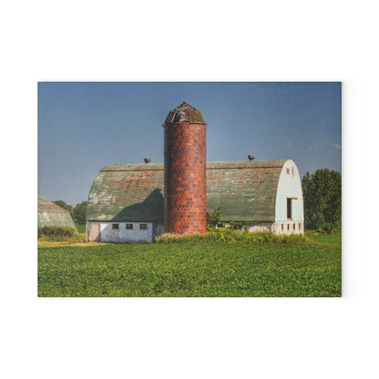 U R There Photography Elba White and Silo Rustic Farmhouse Tempered-Glass Cutting Board
