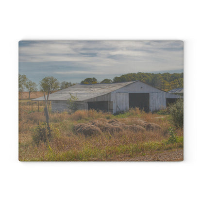 U R There Photography Hurd Corners Road Grey Shack Rustic Farmhouse Tempered-Glass Cutting Board