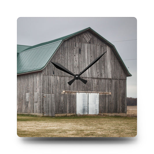 Loomis Road Grey Rustic Farmhouse Acrylic Analog Wall Clock 10.75'' × 10.75'' (Square)