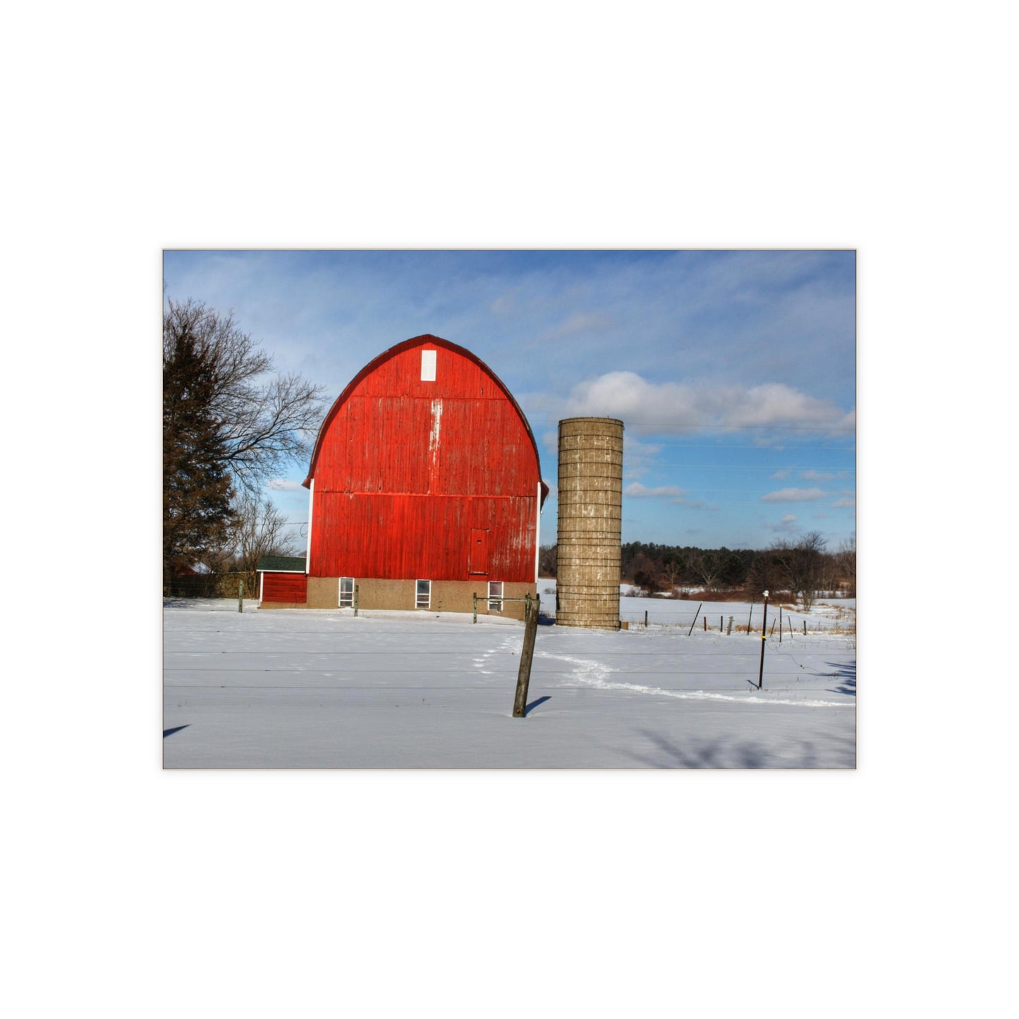 U R There Photography Barnes Road Winter Red Rustic Farmhouse Decorative Ceramic Tile