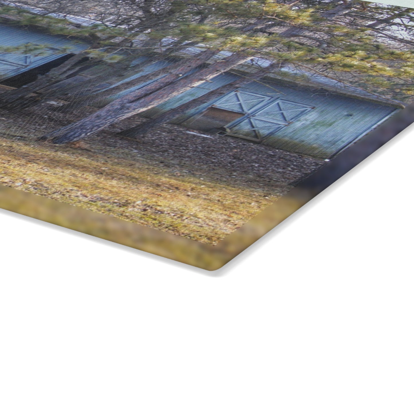 U R There Photography Hickory Lane Grey Rustic Farmhouse Tempered-Glass Cutting Board