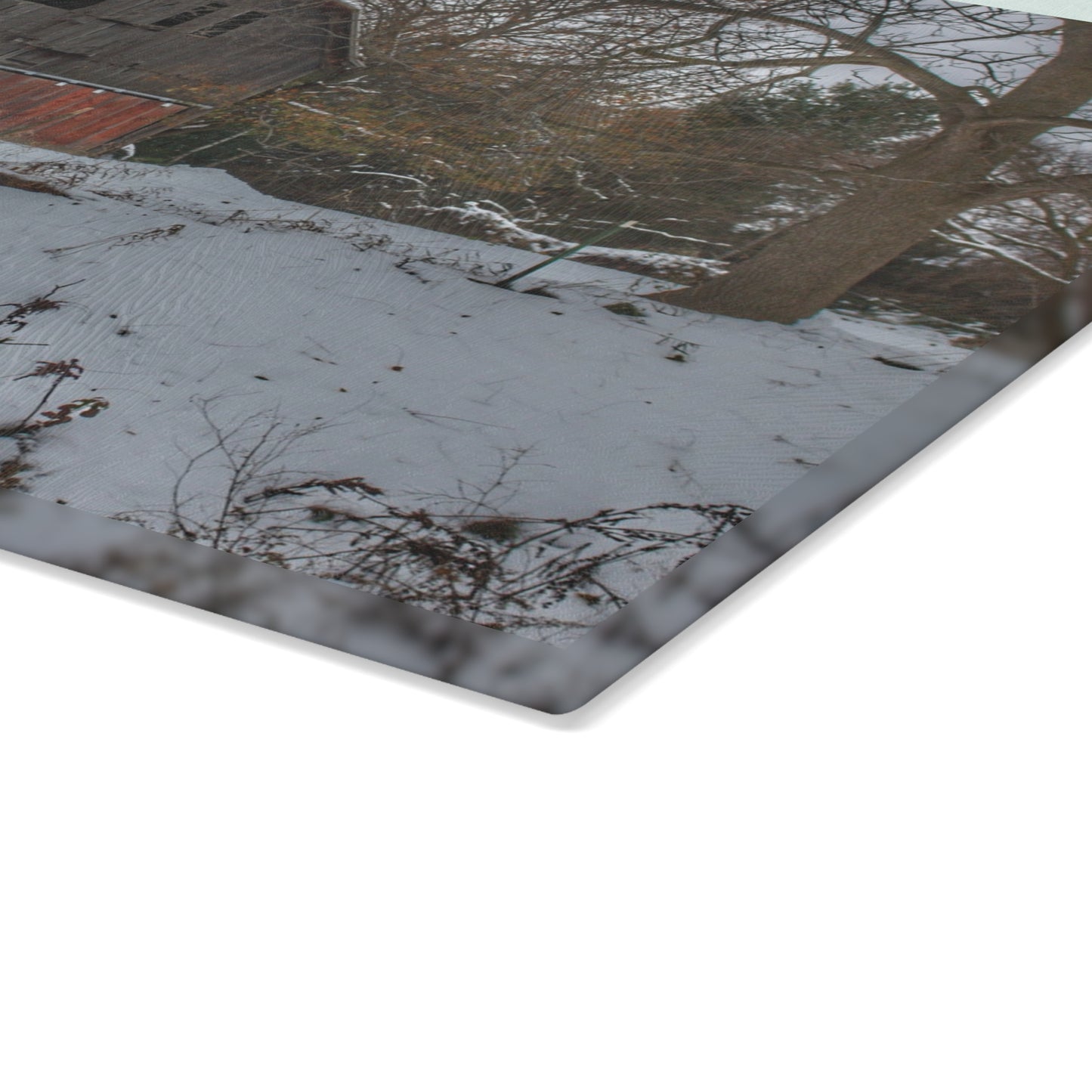 U R There Photography Hayes Road Grey in Winter II Rustic Farmhouse Tempered-Glass Cutting Board