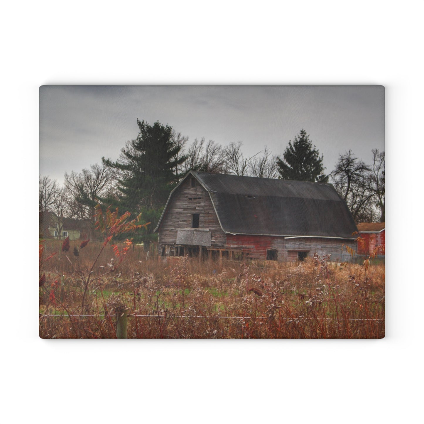 U R There Photography Field Grey and Little Red Rustic Farmhouse Tempered-Glass Cutting Board