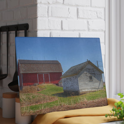 U R There Photography Hurd Corners Red and Little White Rustic Farmhouse Tempered-Glass Cutting Board