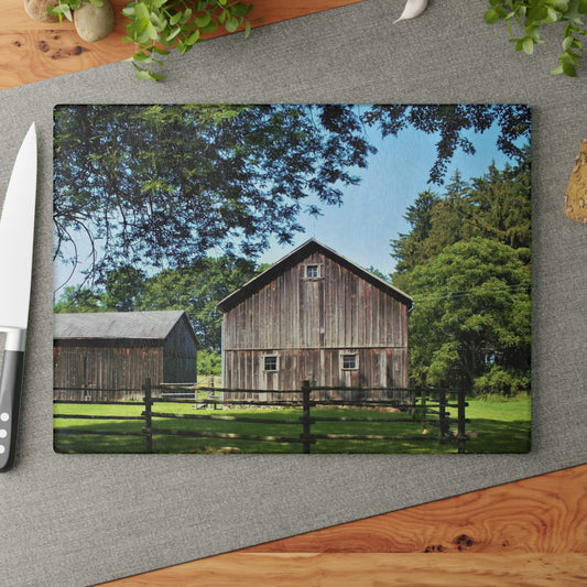 U R There Photography Otisville Grey Rustic Farmhouse Tempered-Glass Cutting Board