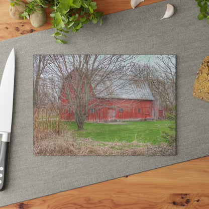 U R There Photography Dodge Road Rusted Red Rustic Farmhouse Tempered-Glass Cutting Board