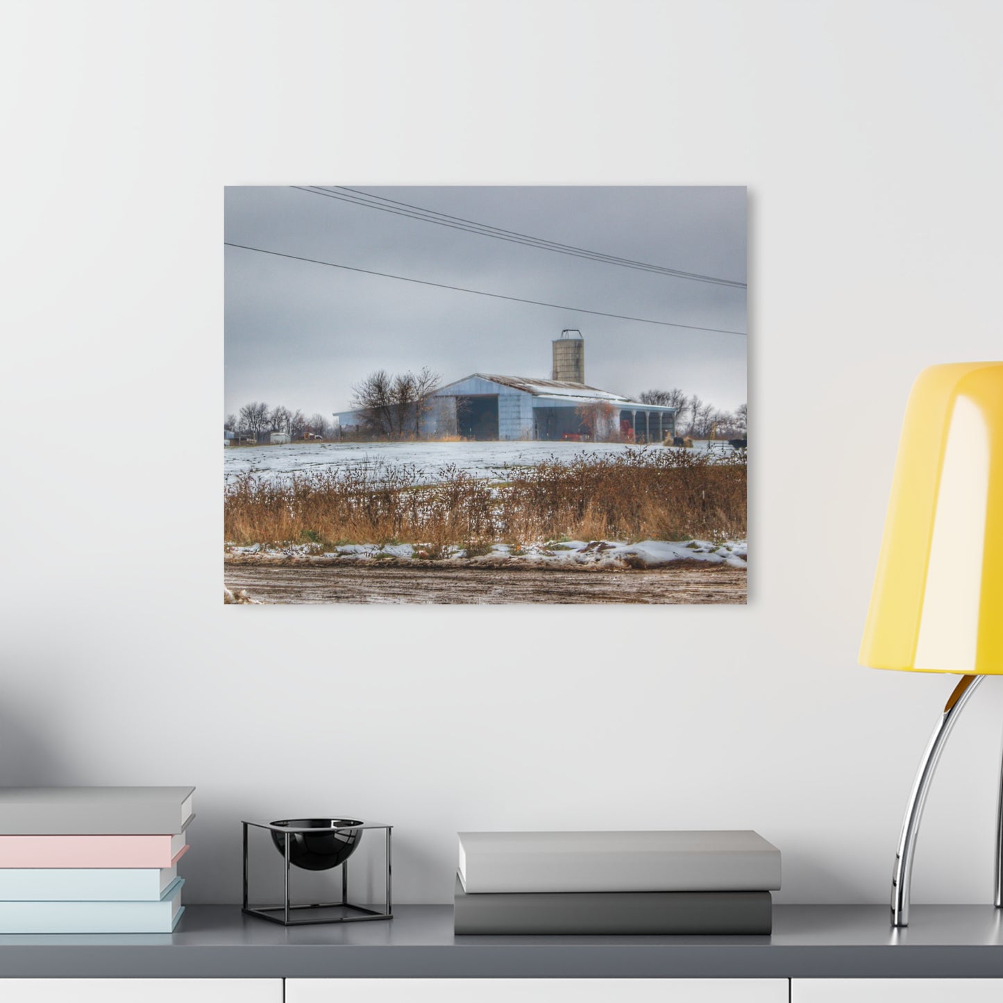 U R There Photography Noble Road Blue Cow Barn Rustic Farmhouse Acrylic Wall Print