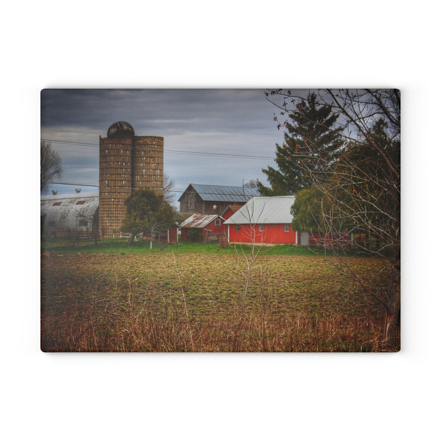 U R There Photography Fostoria Road Greys Rustic Farmhouse Tempered-Glass Cutting Board