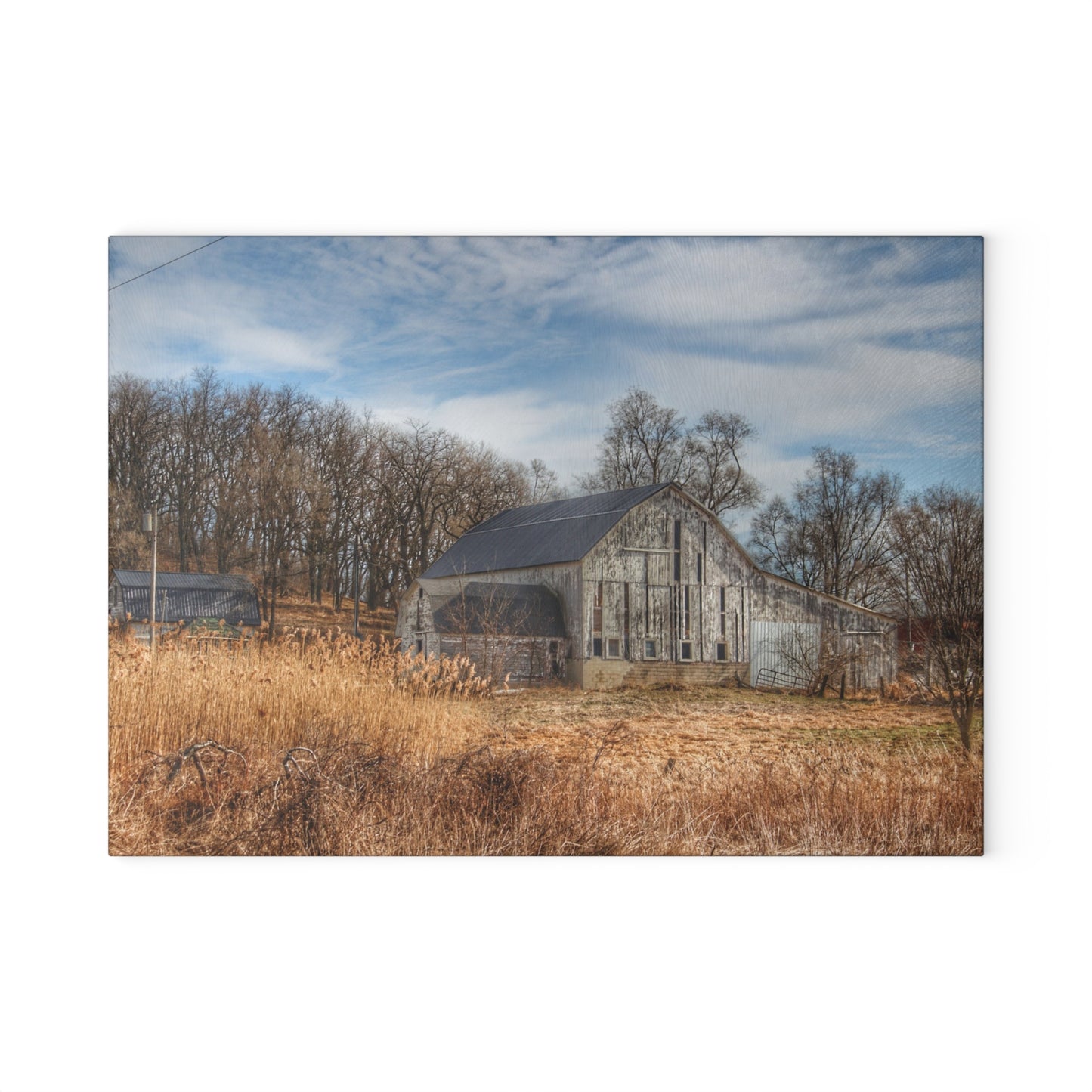 U R There Photography Newark Road White I Rustic Farmhouse Tempered-Glass Cutting Board