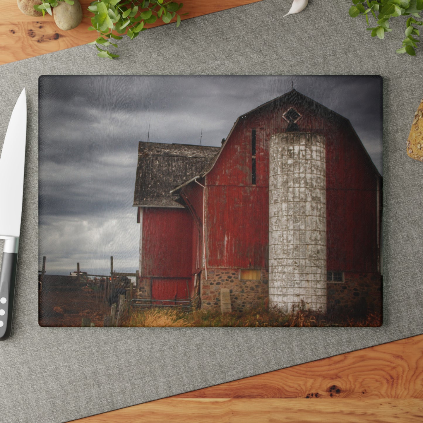 U R There Photography Hurd Corners Red III Rustic Farmhouse Tempered-Glass Cutting Board