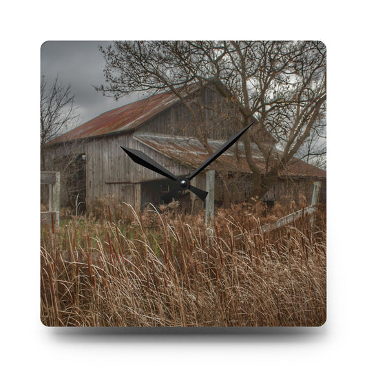 Grey Saltbox Rustic Farmhouse Acrylic Analog Wall Clock 10.75'' × 10.75'' (Square)