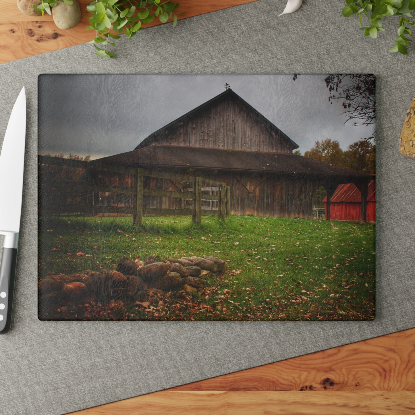 U R There Photography Chalet Grey II Rustic Farmhouse Tempered-Glass Cutting Board